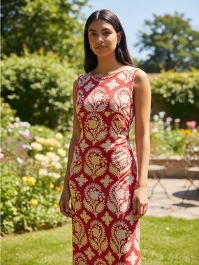 Diane Von Furstenberg Selene 100% Silk Floral Red-Cream Printed Dress Size 10